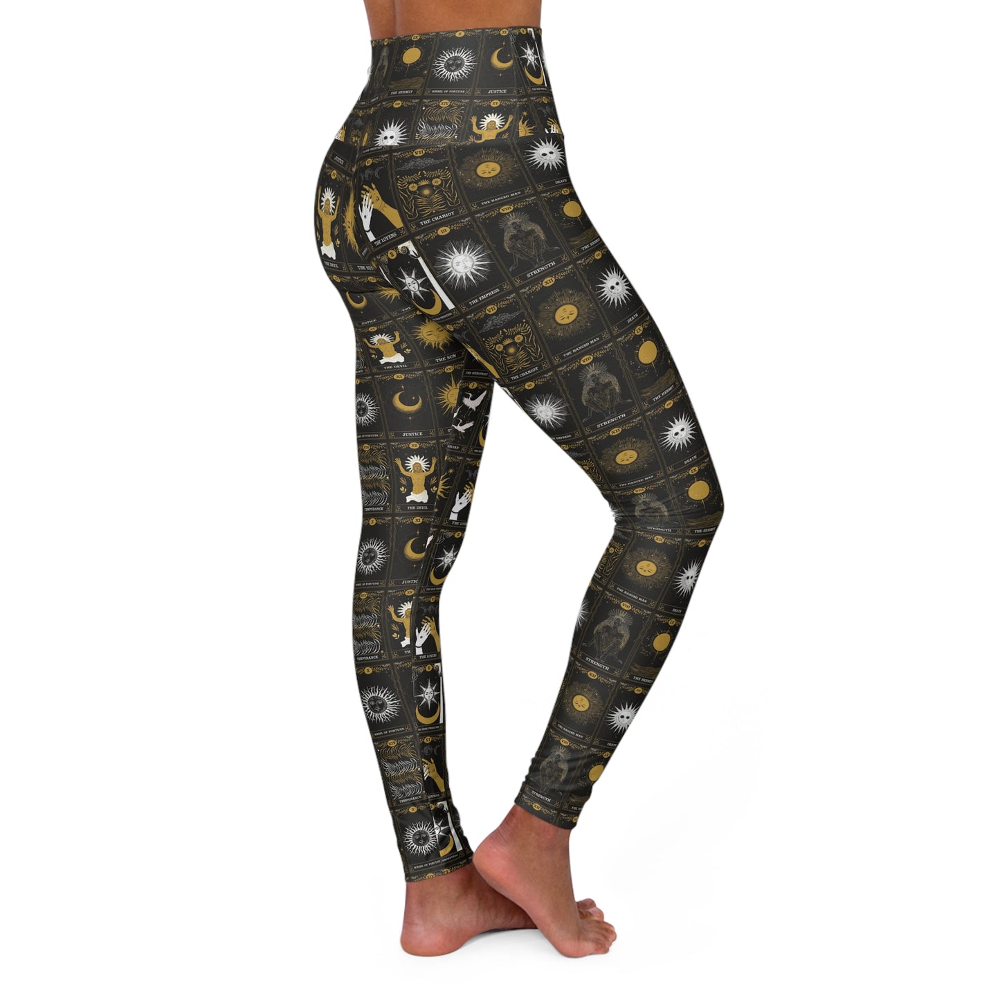 Celestial Tarot Card Major Arcana Yoga Leggings High-Waisted Moon & Sun AOP