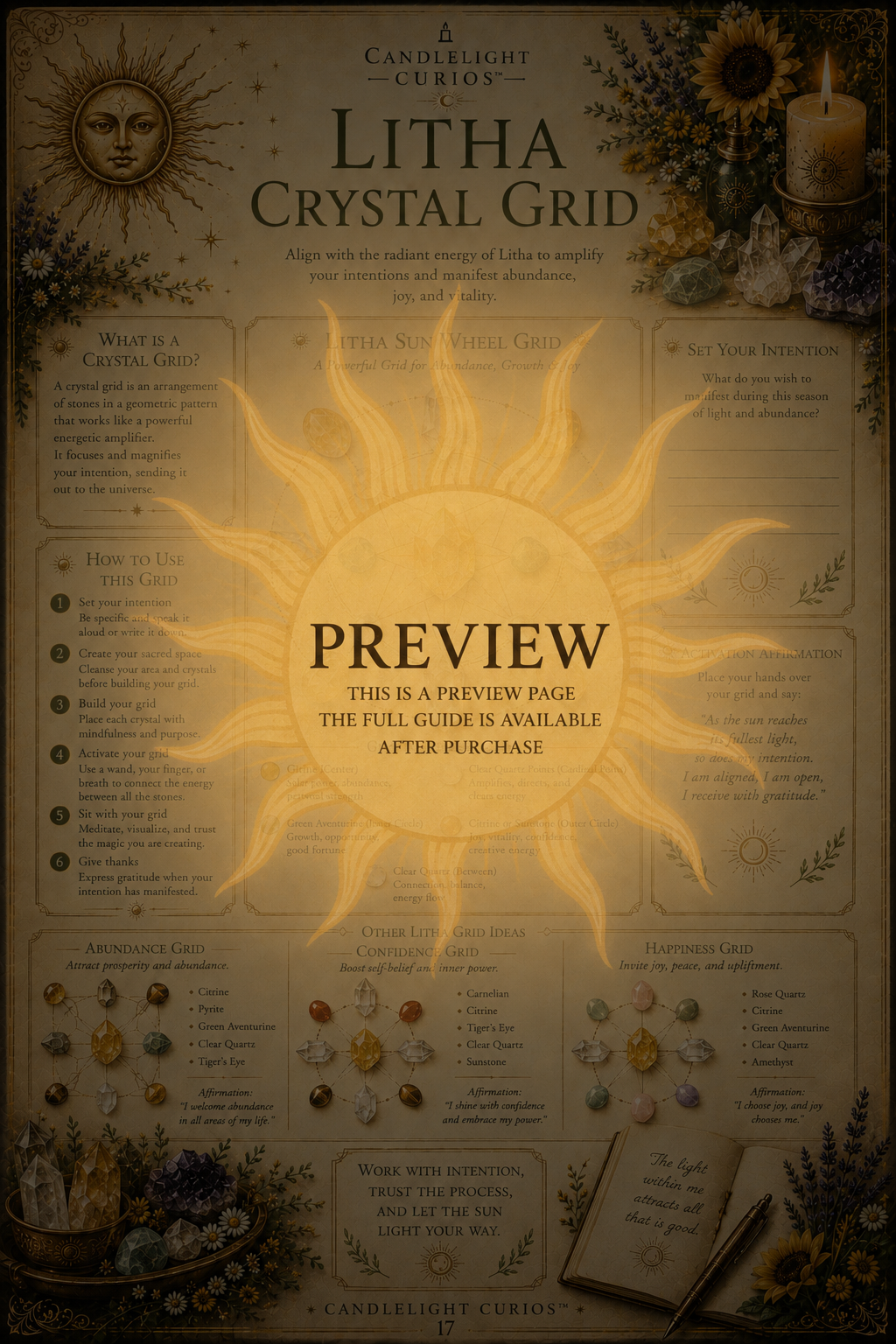 Litha Summer Solstice Midsummer Grimoire Book of Shadows Pages Digital Guide | 20-Page Printable Sabbat Workbook | Wheel of the Year PDF