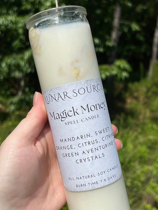 Magick Money Rich Witch 7 Day Spell Candle | Intention Ritual Altar Tool Crystal Infused Scented Soy Gift Wealth Abundance Prosperity