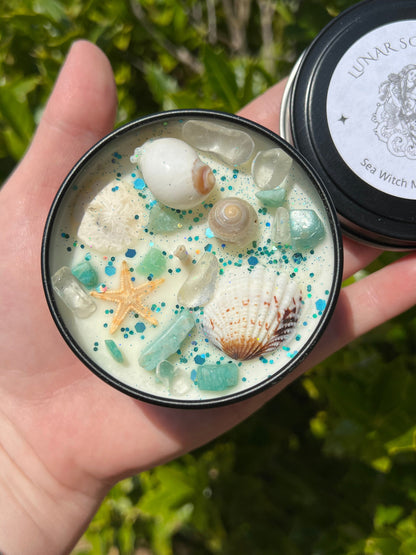 Sea Witch Mermaid Magick Candle | Witchcraft Altar Ritual Spell Ocean Amphirtite Beach Water Goddess Witchy Gift Crystal Herbal Intention
