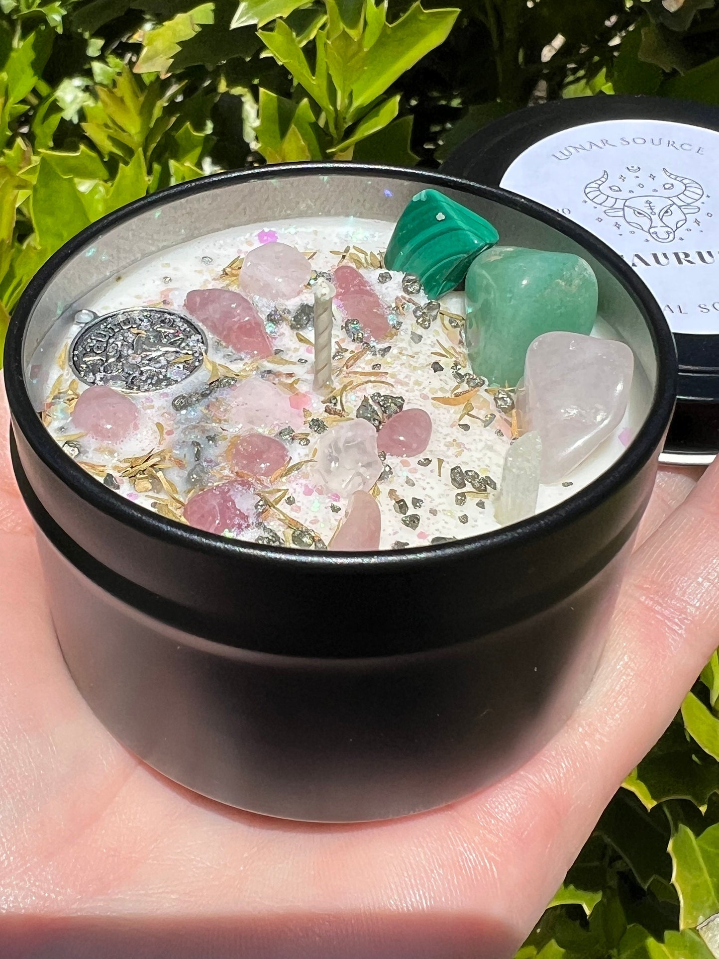 Taurus Candle | May Zodiac Sign Ritual Altar Intention Happy Birthday Gift Bull Season Crystal Charm Pendant Herbal Birth Natal Astrology