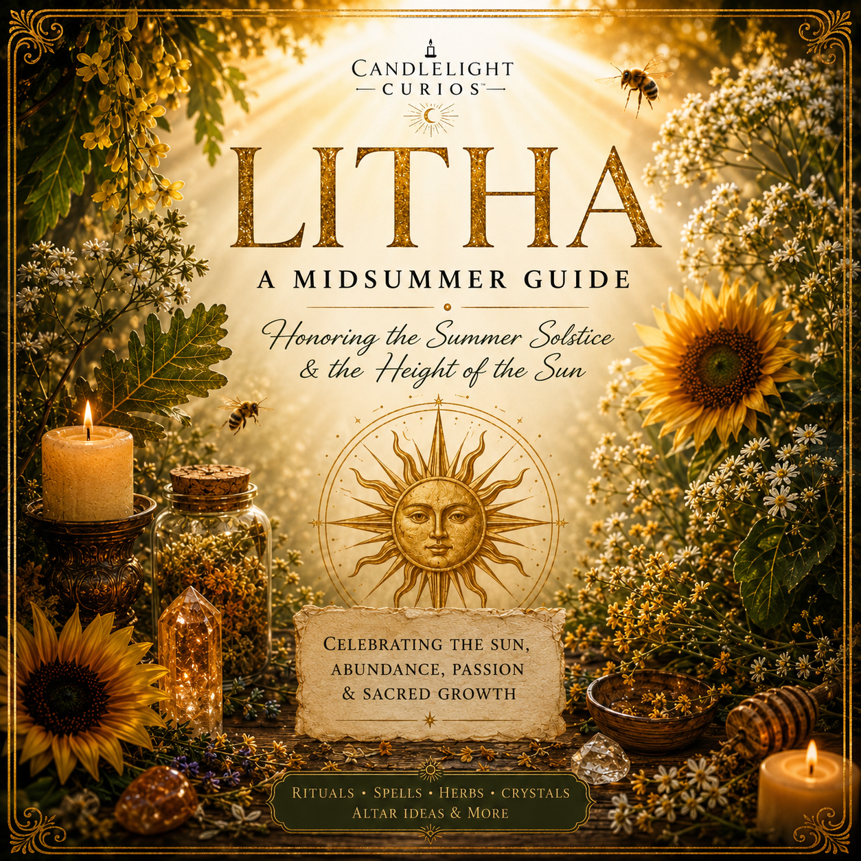 Litha Summer Solstice Midsummer Grimoire Book of Shadows Pages Digital Guide | 20-Page Printable Sabbat Workbook | Wheel of the Year PDF