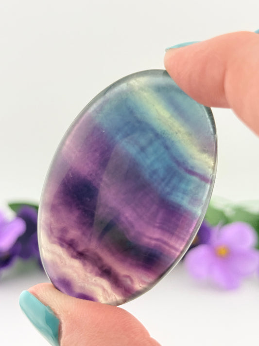 Blue Rainbow Fluorite Meditation Chakra Healing Palm Stone - Top Quality - NEW