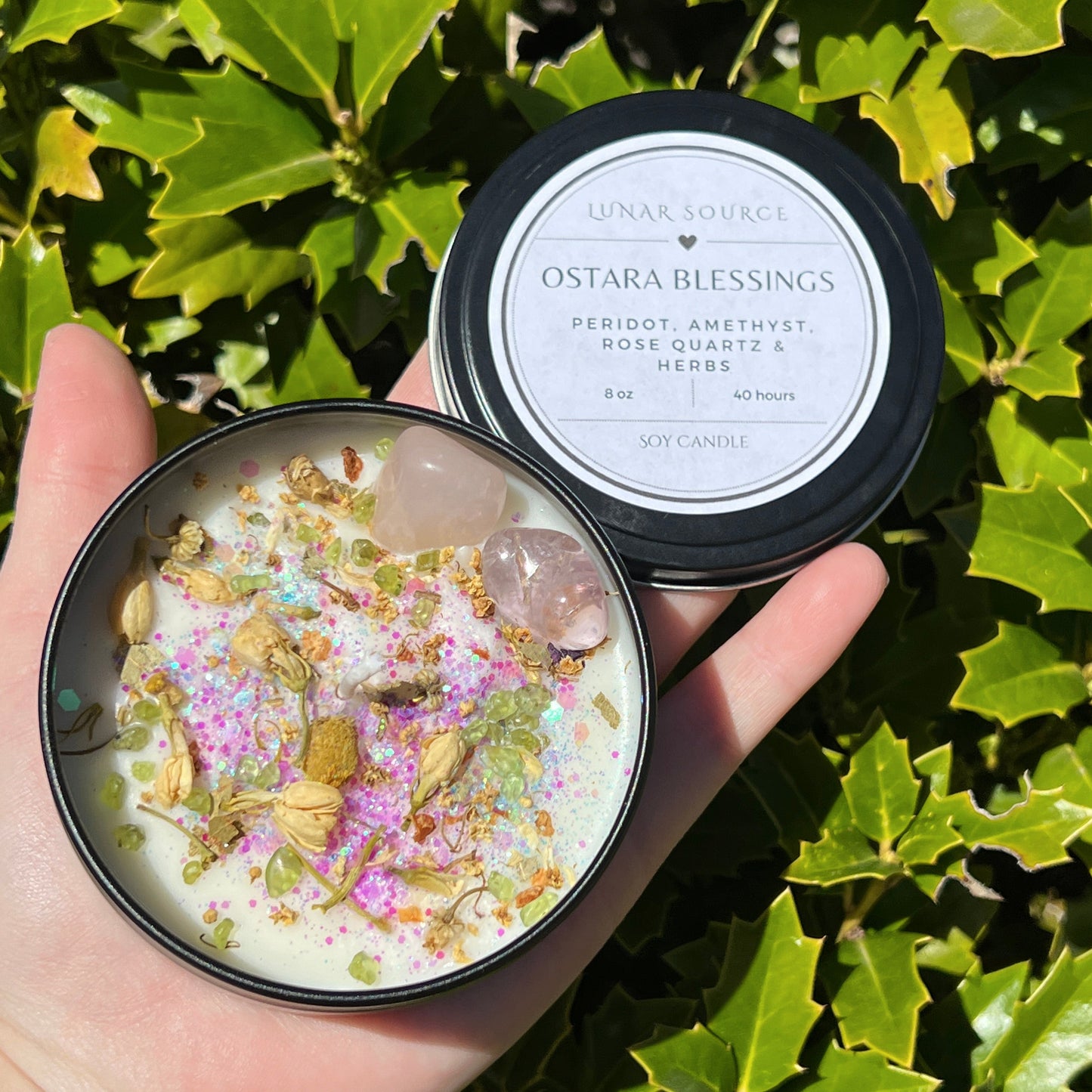 Ostara Blessings Easter Spring Equinox Herbal Intention Crystal Candle | Home Decor Ritual Altar Tool Crystal Stone Scented Soy Candle Devotional Gift