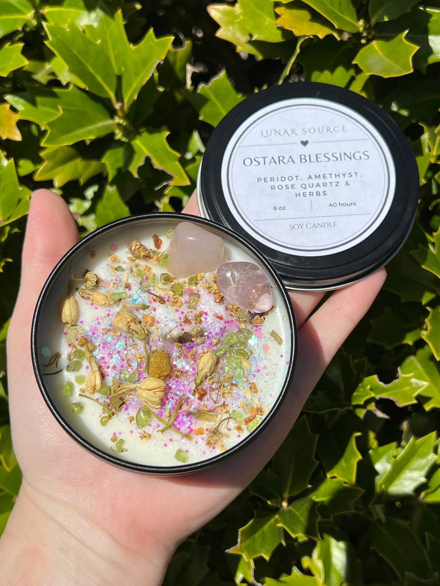 Ostara Blessings Easter Spring Equinox Herbal Intention Crystal Candle | Home Decor Ritual Altar Tool Crystal Stone Scented Soy Candle Devotional Gift