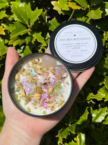 Ostara Blessings Easter Spring Equinox Herbal Intention Crystal Candle | Home Decor Ritual Altar Tool Crystal Stone Scented Soy Candle Devotional Gift