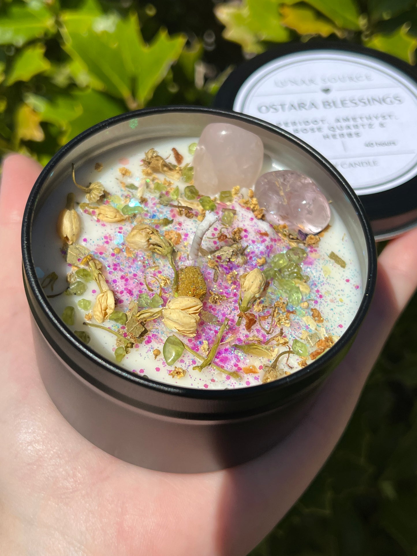 Ostara Blessings Easter Spring Equinox Herbal Intention Crystal Candle | Home Decor Ritual Altar Tool Crystal Stone Scented Soy Candle Devotional Gift