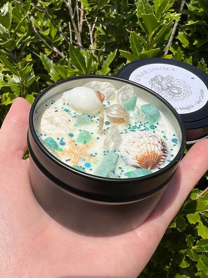 Sea Witch Mermaid Magick Candle | Witchcraft Altar Ritual Spell Ocean Amphirtite Beach Water Goddess Witchy Gift Crystal Herbal Intention