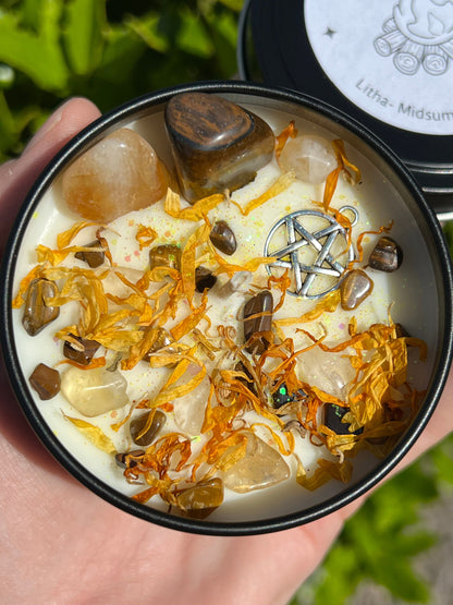 Litha Summer Solstice Candle | Midsummer Sun Spell Solar Celebration Intention Pagan Sabbat Ritual Altar Tool Crystal Stone Scented Soy Gift
