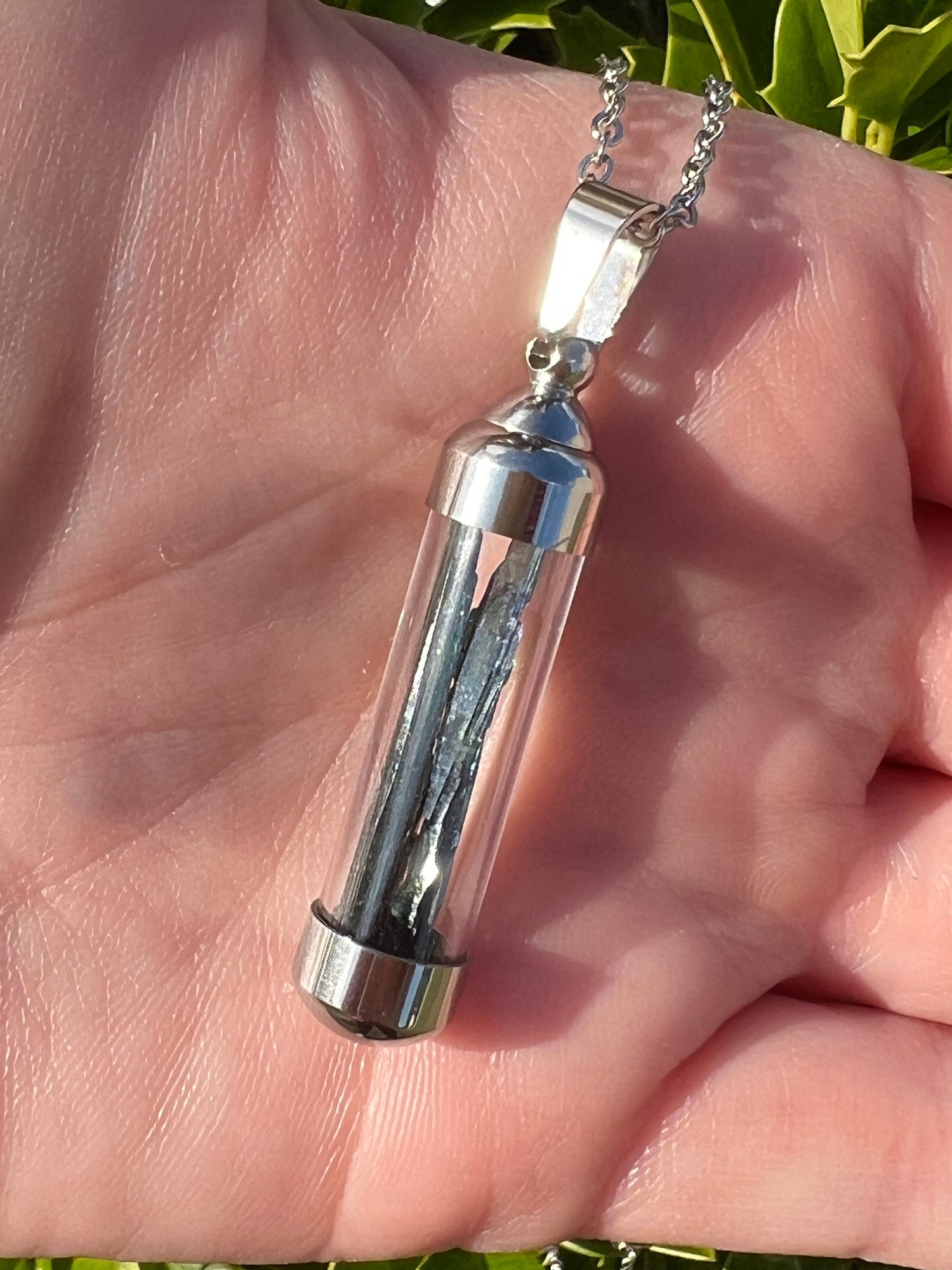RARE Vivianite Pendant | Gemmy Blue Green Blade Vial Tube Glass Locket Necklace Jewelry | Brazilian Vivianite | Inner Peace Mystic Awakening