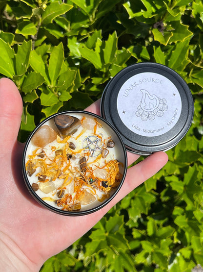 Litha Summer Solstice Candle | Midsummer Sun Spell Solar Celebration Intention Pagan Sabbat Ritual Altar Tool Crystal Stone Scented Soy Gift